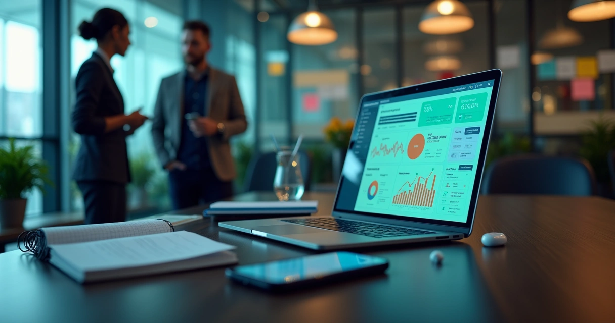 Dashboard de vendas B2B com funil visual e conversas no LinkedIn em tela de notebook