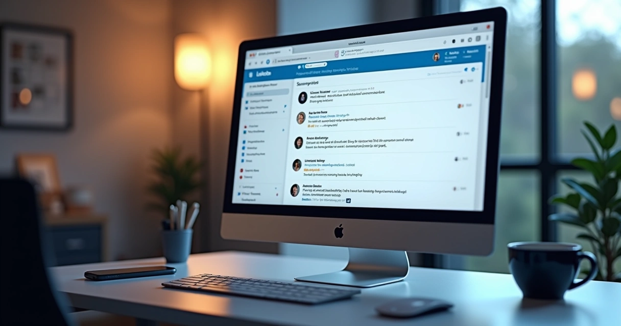 Tela de computador mostrando automação inteligente transformando comentários do LinkedIn em mensagens diretas personalizadas