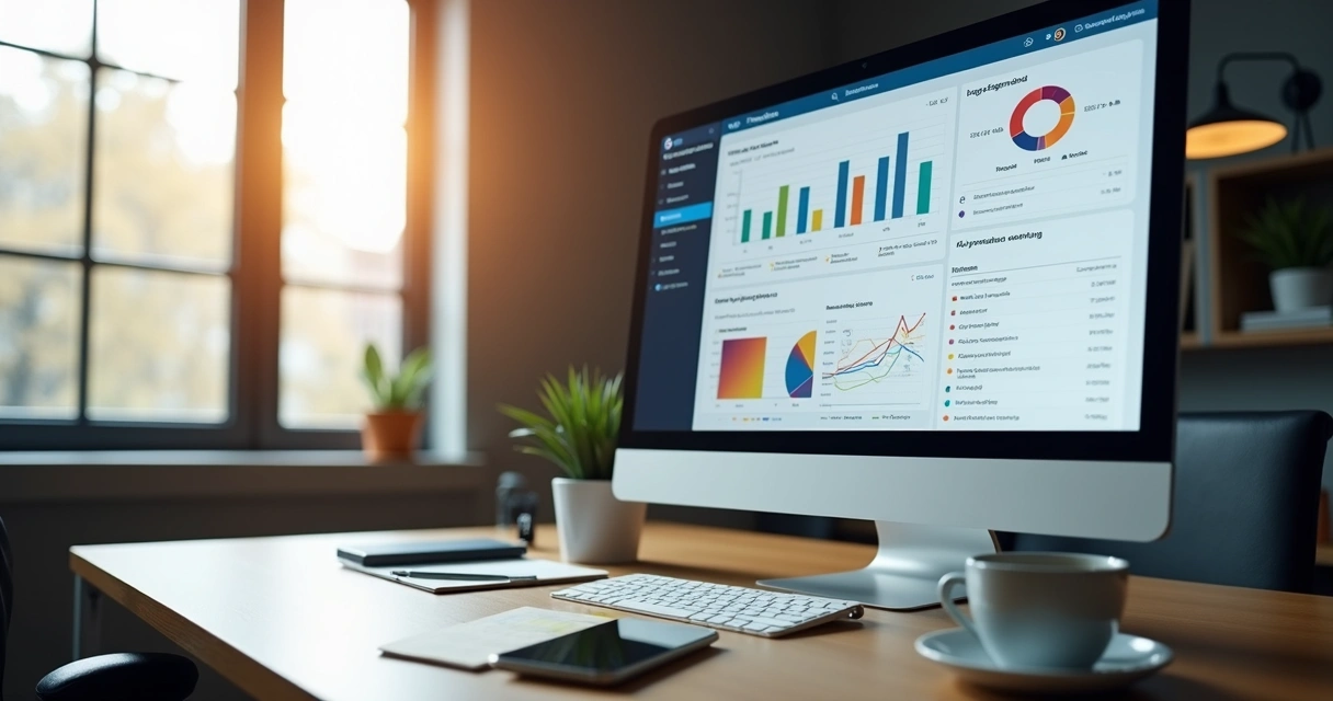 Tela de computador mostrando painel de segmentação de leads no LinkedIn com gráficos e automação ativa