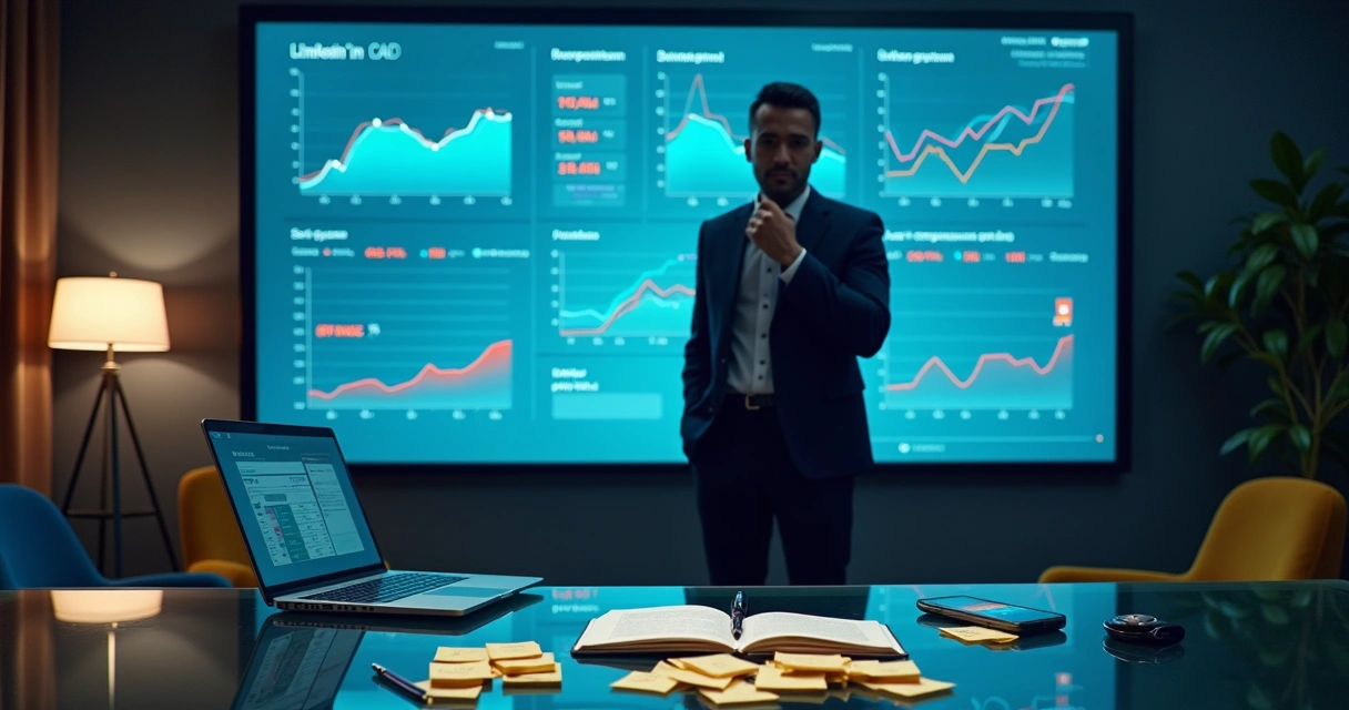 Gestor de vendas olhando para dashboard de vendas confuso diante de gráficos em queda