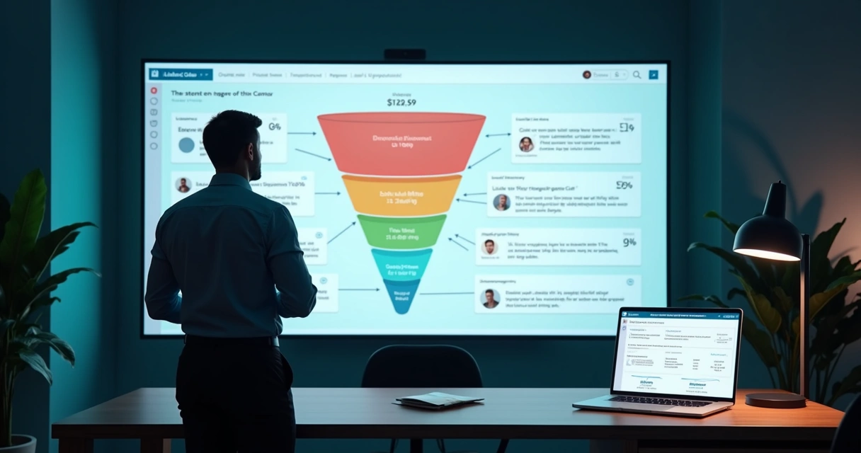 Gestor analisando funil de vendas B2B em tela com gargalos destacados