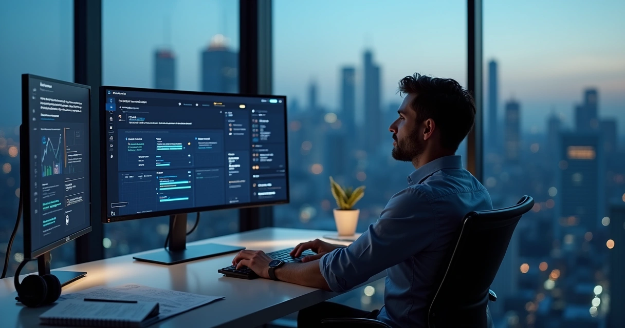 Profissional analisando painel de vendas B2B do LinkedIn com automações ativas