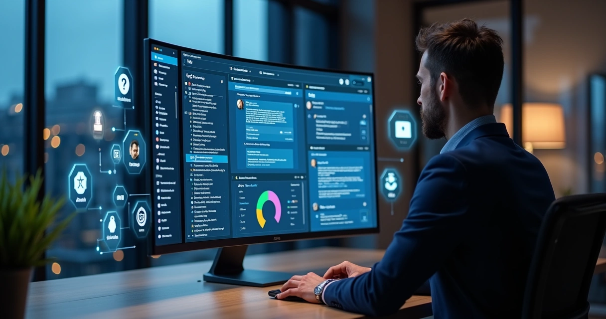 Profissional analisando intenção de compra em painel de dados do LinkedIn