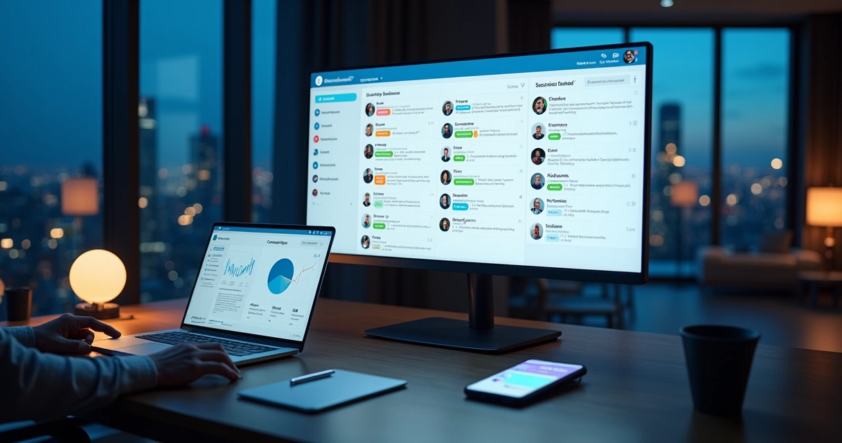 Dashboard de LinkedIn com tags coloridas organizando leads B2B